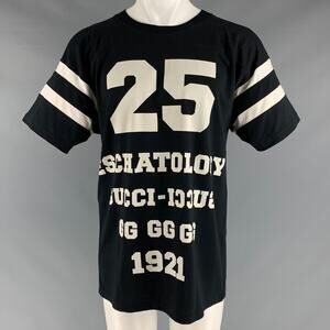 GUCCI Size XS Black White Graphic Cotton Crew-Neck T-shirt
